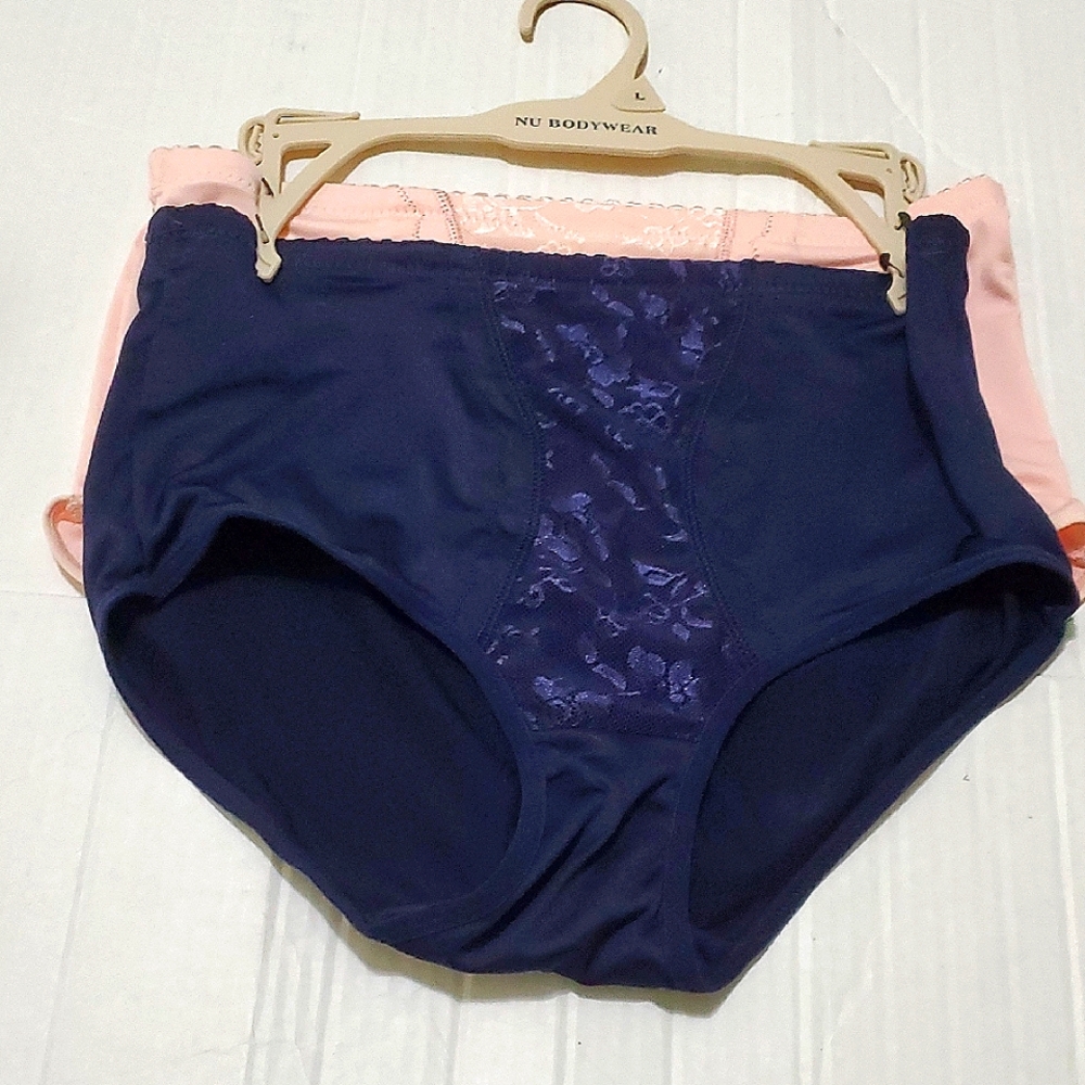 NWOT NU Bodywear Navy and Pink Laced Tommy Control Briefs Set L